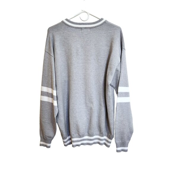 Stella Tweed Varsity Striped V-Neck Los Angeles Sweater Gray & White Size M - Picture 5 of 16